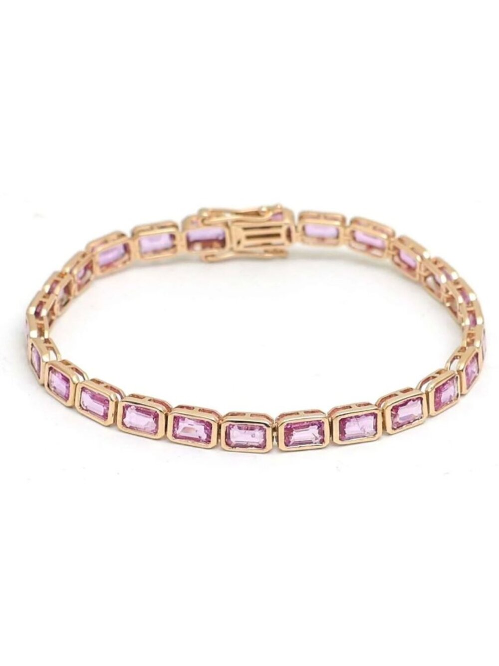 Emerald Cut Pink Sapphire 14K (18K Custom) Gold Tennis Bracelet